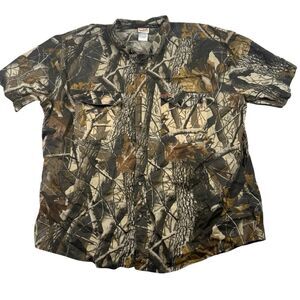 Woolrich Men's 2XL Realtree Camo Short Sleeve Button‎ Shirt Hunting Outdoors
